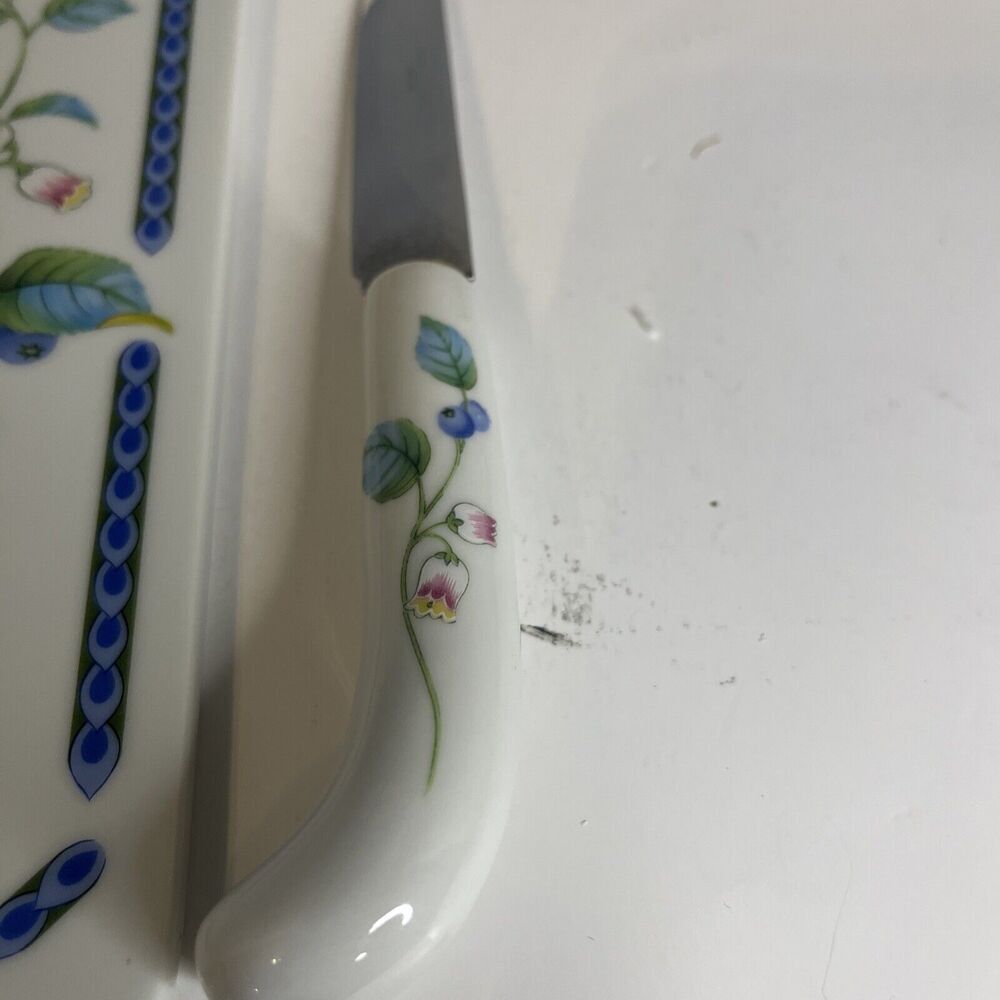 Vintage Federated Dept Stores Porcelain Cheese Board & Knife BlueBerry Pattern - Picture 3 of 6